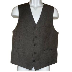 Men's Pinstripe Wool Vest 40L Dark Gray Charcoal Suit Waistcoat Event Occasion